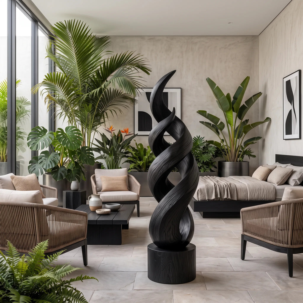 Handcrafted Abstract Wooden Sculpture For Tropical Garden Decor