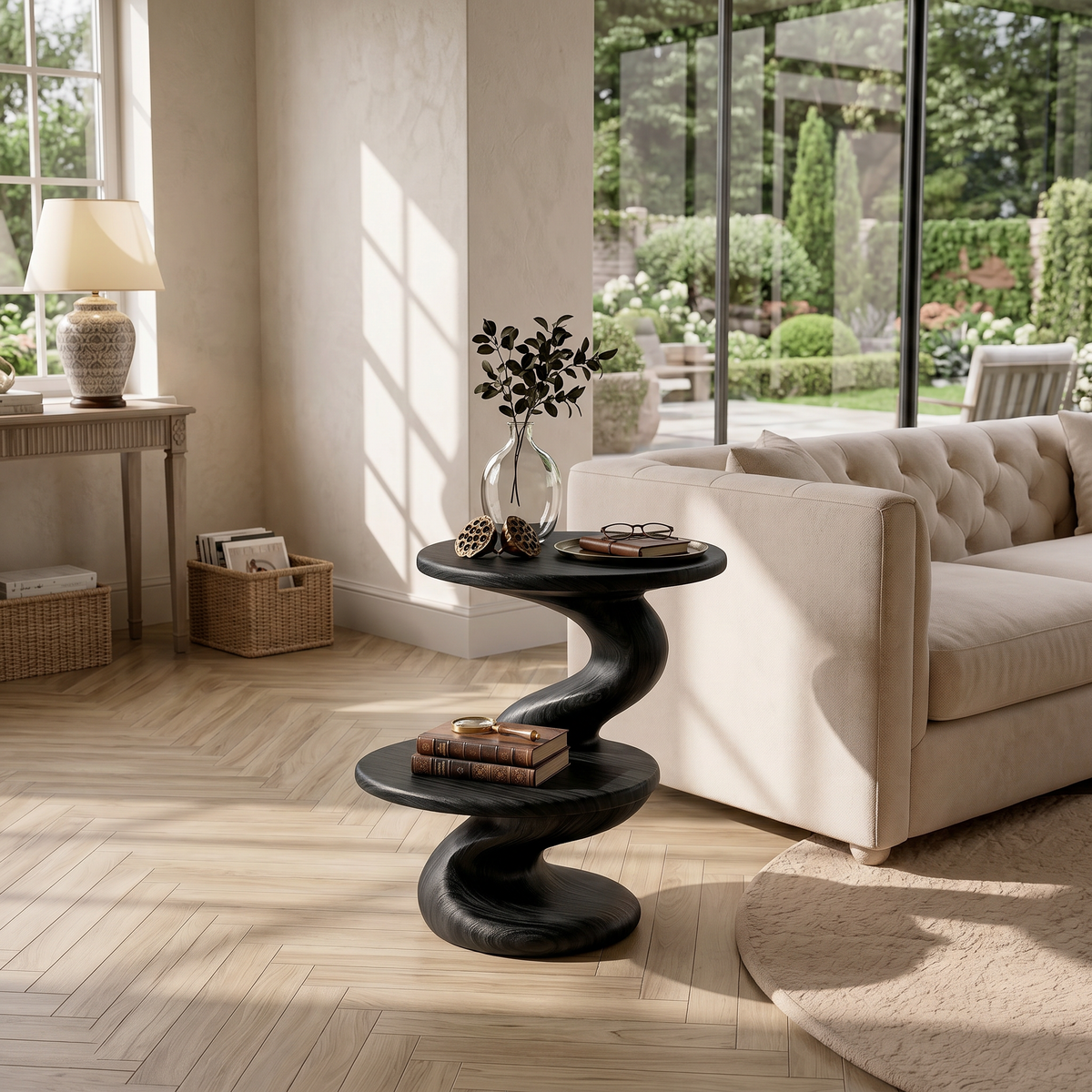 Two Level Wooden Accent Table For Lounge Seating, 16 To 24 Inch
