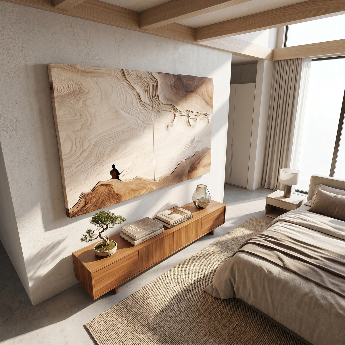 Artisan Carved Abstract Wood Wall Art For Modern Organic Interior