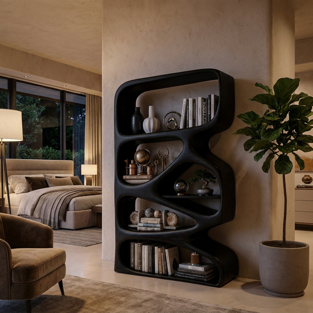 Artistic Wooden Bookshelf With Functional Open Display Shelving For