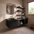 Double Sink Wood Bathroom Vanity With Split Storage For Two