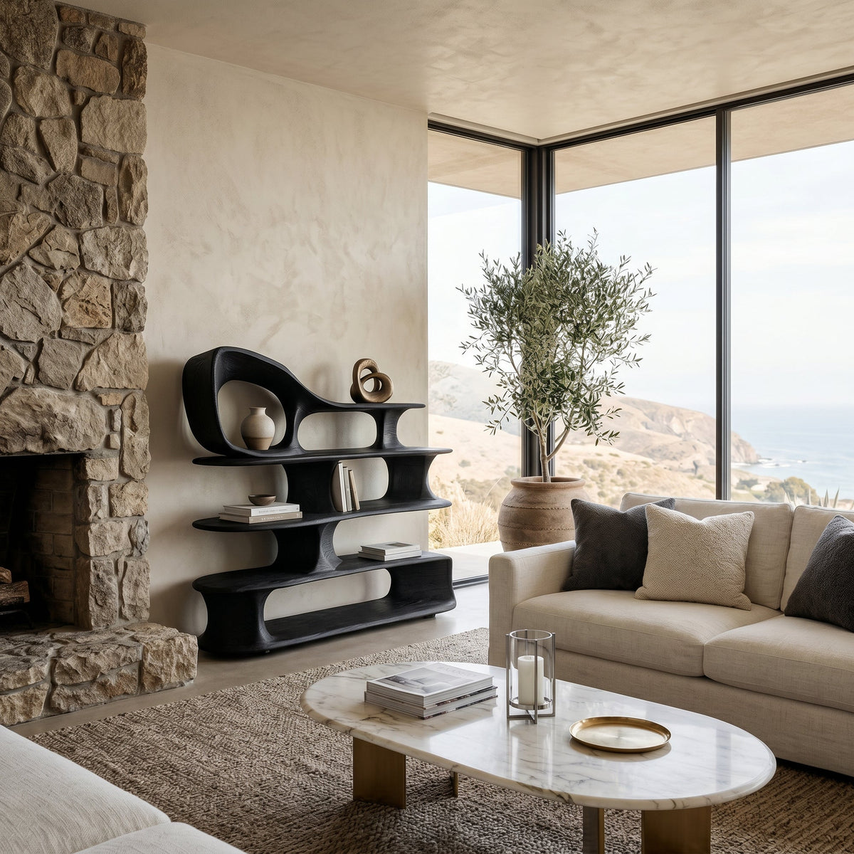 Modern Sculptural Standing Shelf For Living Room