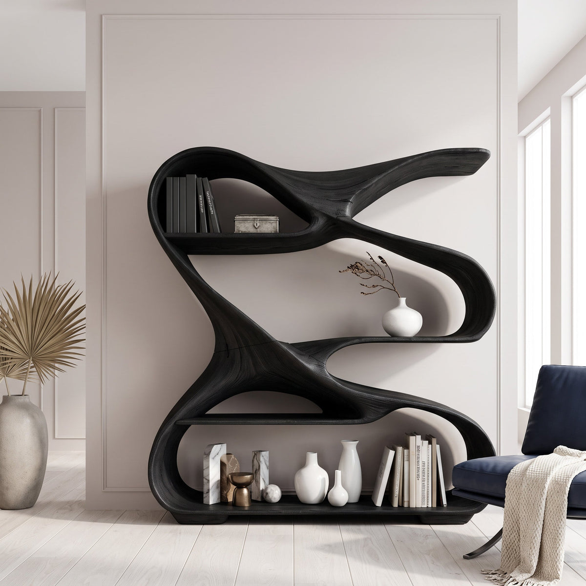 Freeform Curved Wood Display Shelf for Home Office, 47 to 79 in Tall