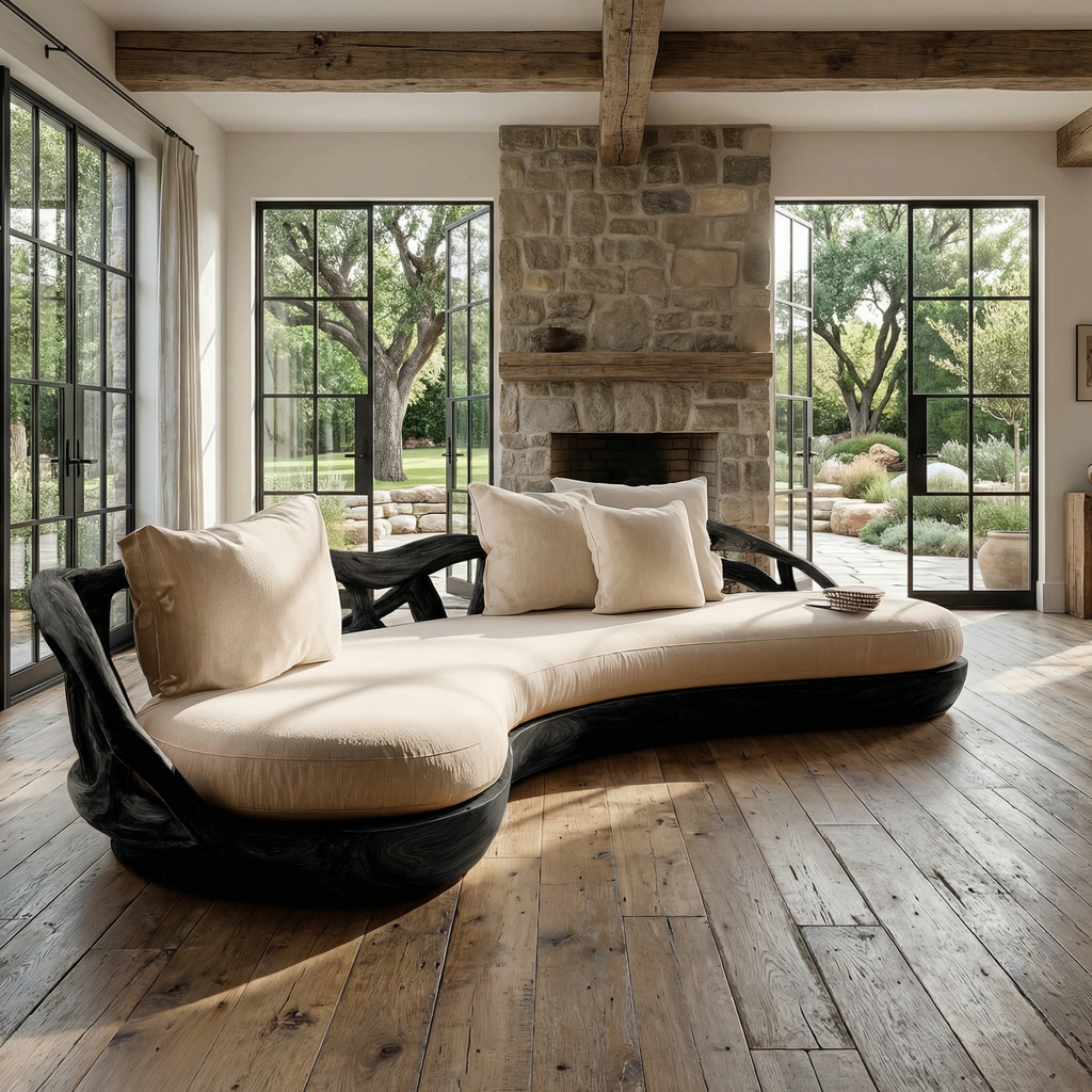 Contemporary Organic Sofa Solid Wood Frame Smooth Curved Design Living Room And Lounge