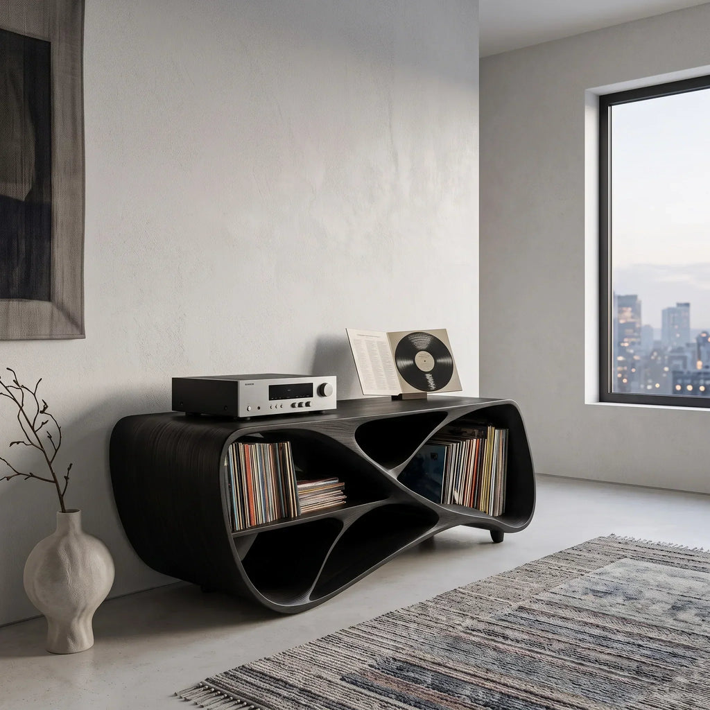 Contemporary Wooden Record Player Console For Living Room