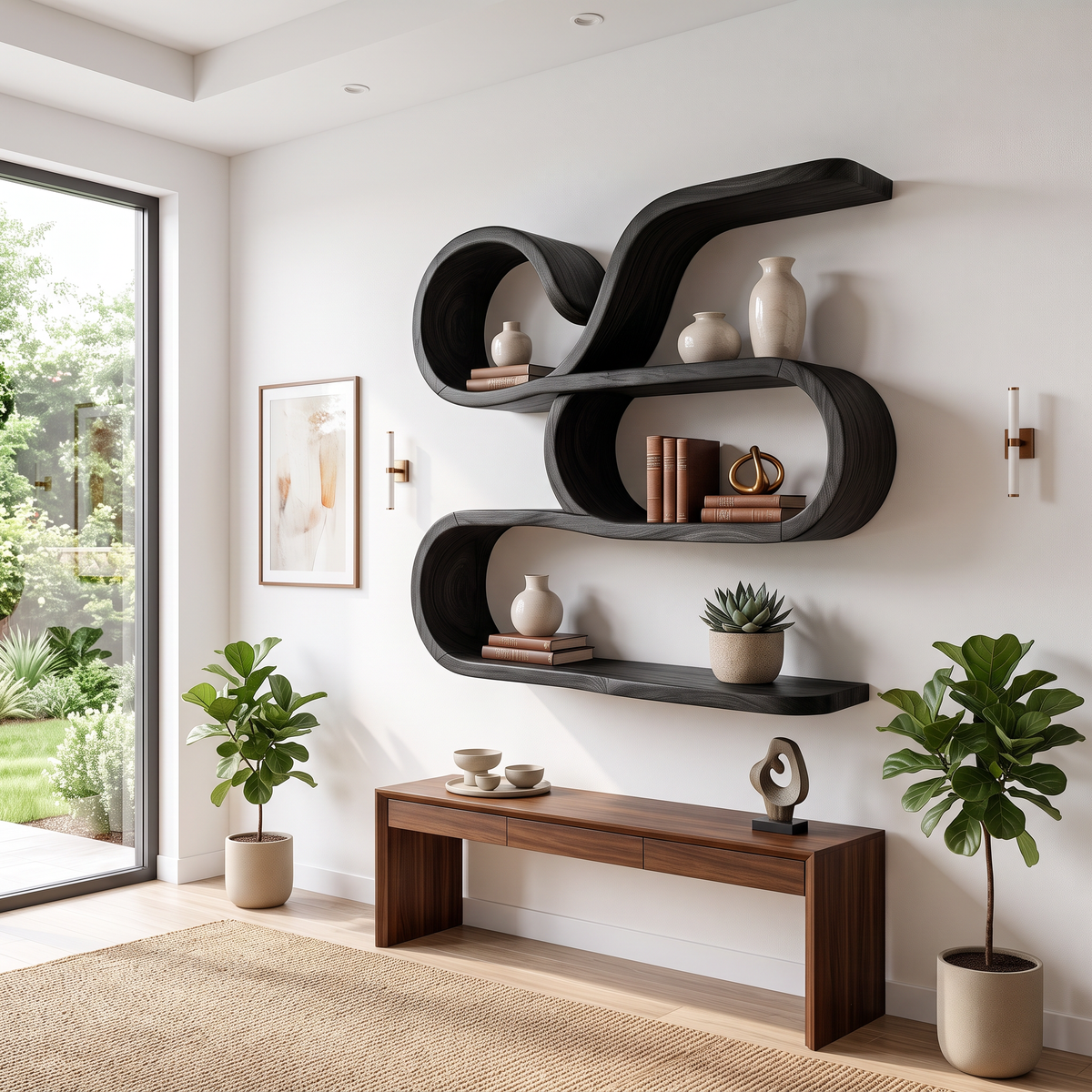 Large Floating Wood Bathroom Shelves For Towels Above The Sink