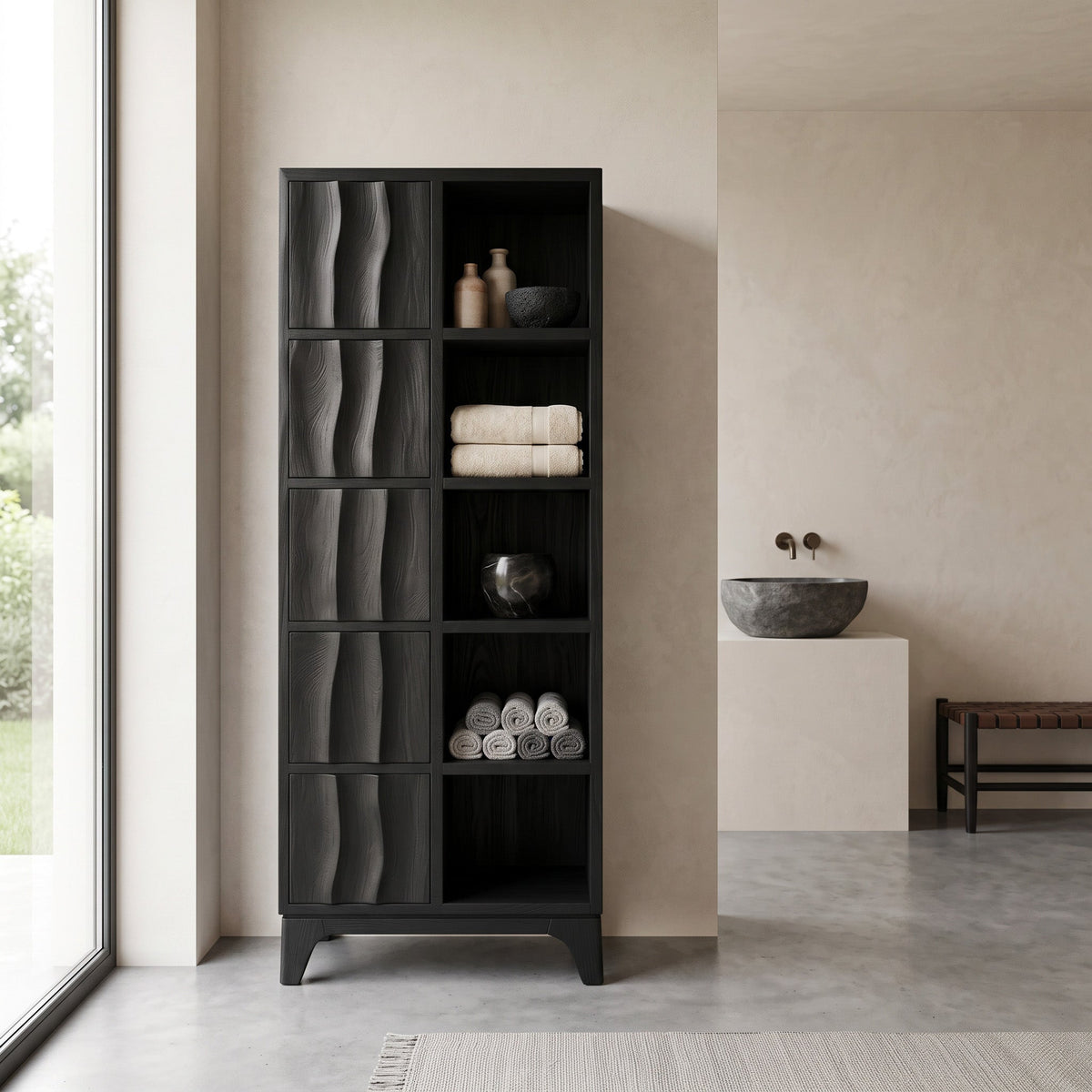 Handcrafted Wooden Bathroom Storage Cabinet For Spa-Inspired Interior