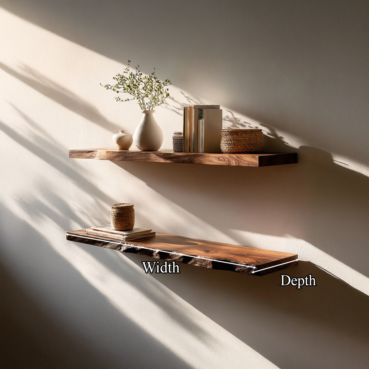 Live Edge Floating Shelf, Rustic Tamarind Wood Wall Shelf