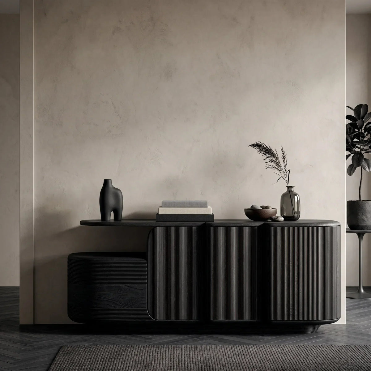 Contemporary Fluted Storage Sideboard For Entryway