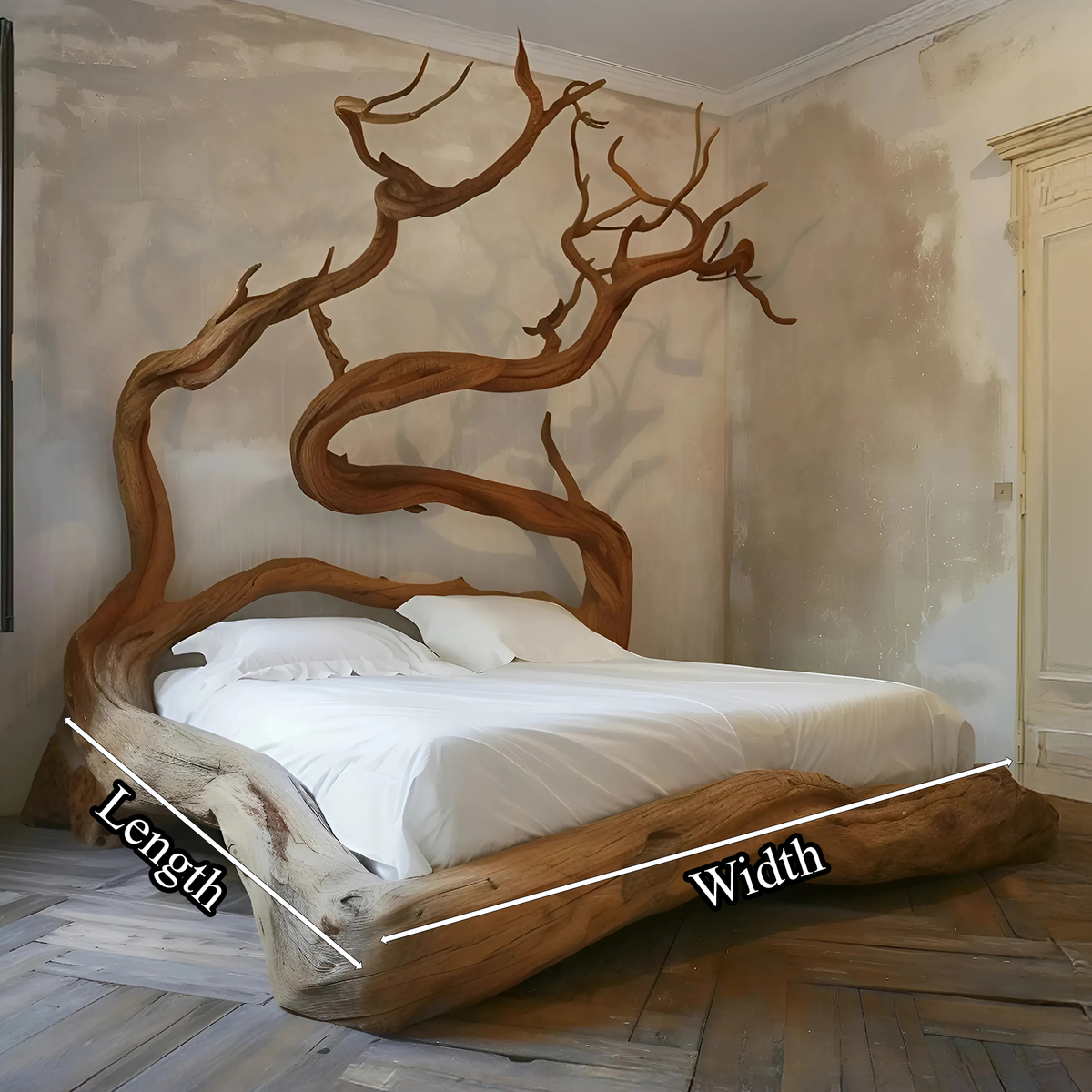 Curved Solid Wood Rustic Platform Bed Frame, Queen Or King