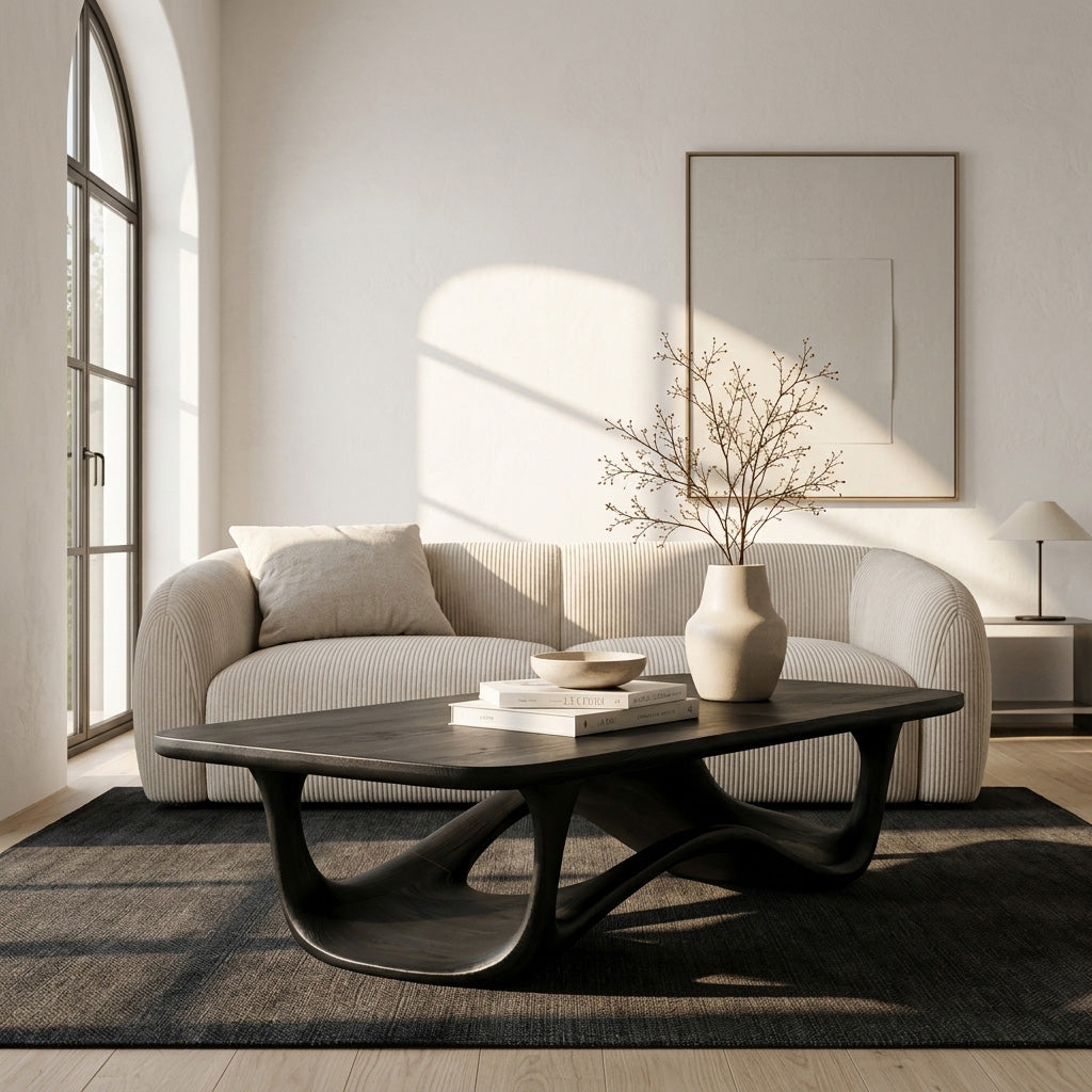 Sculptural Solid Wood Coffee Table with Curved Open Base