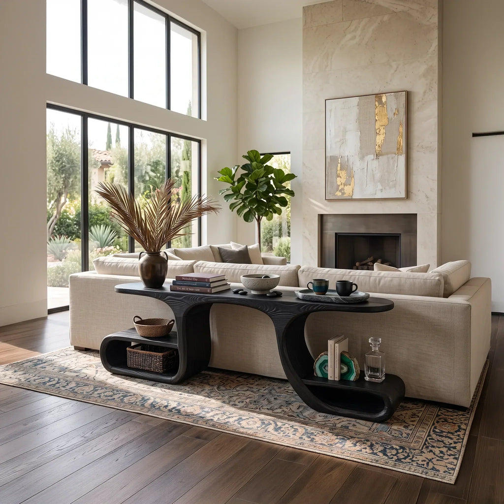 Finished-All-Round Flowing Console Table For Open Plan Rooms