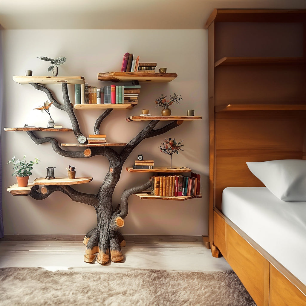 Dark Brown Branch Wall Bookcase for Feature Walls, 72 in Wide