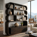 Modern Natural Wood Bookshelf With Curved Structure