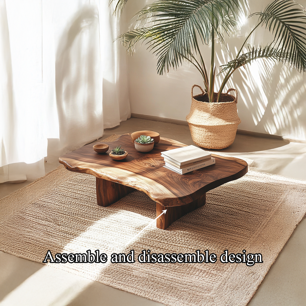 Live Edge Coffee Table, Low Solid Wood Slab Table for Lounge