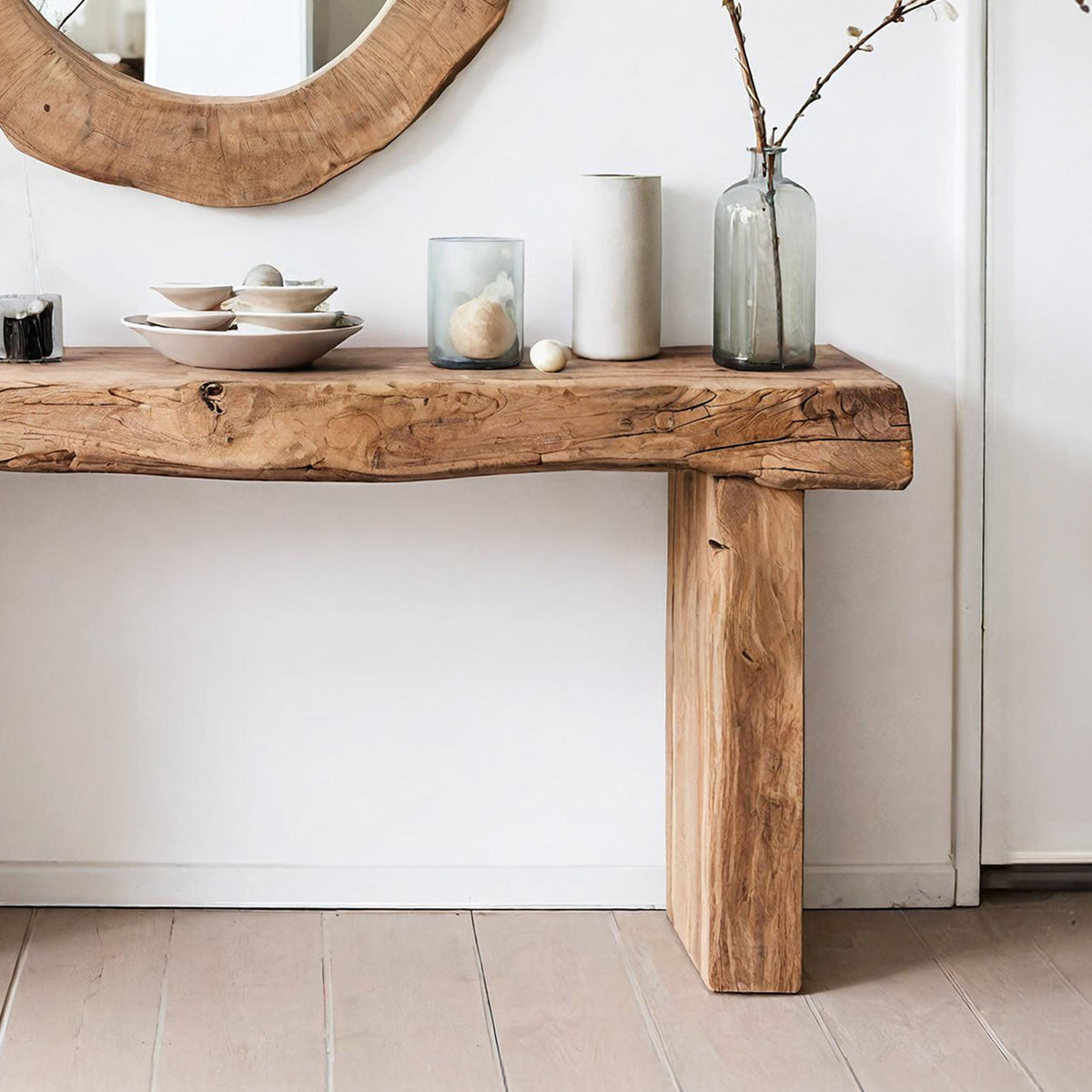 Reclaimed Wood Entryway Console Table with Clean Contemporary Lines