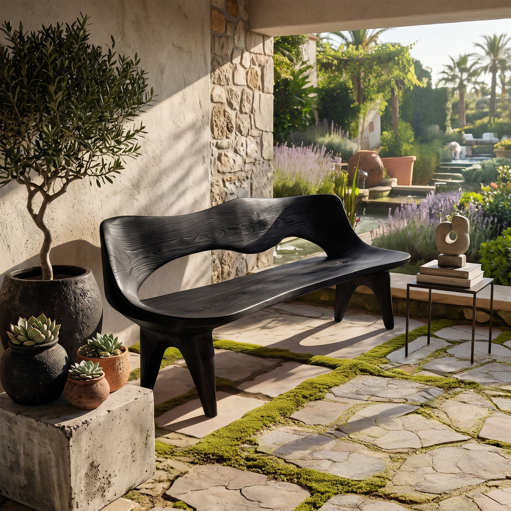 Handcrafted Curved Wood Bench For Outdoor Furniture Styling