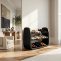 Japandi Vertical Wooden Shoe Storage Rack, Slim Space Saving Wood Shoe Organizer Stand for Entryway Nook & Hallway Placement