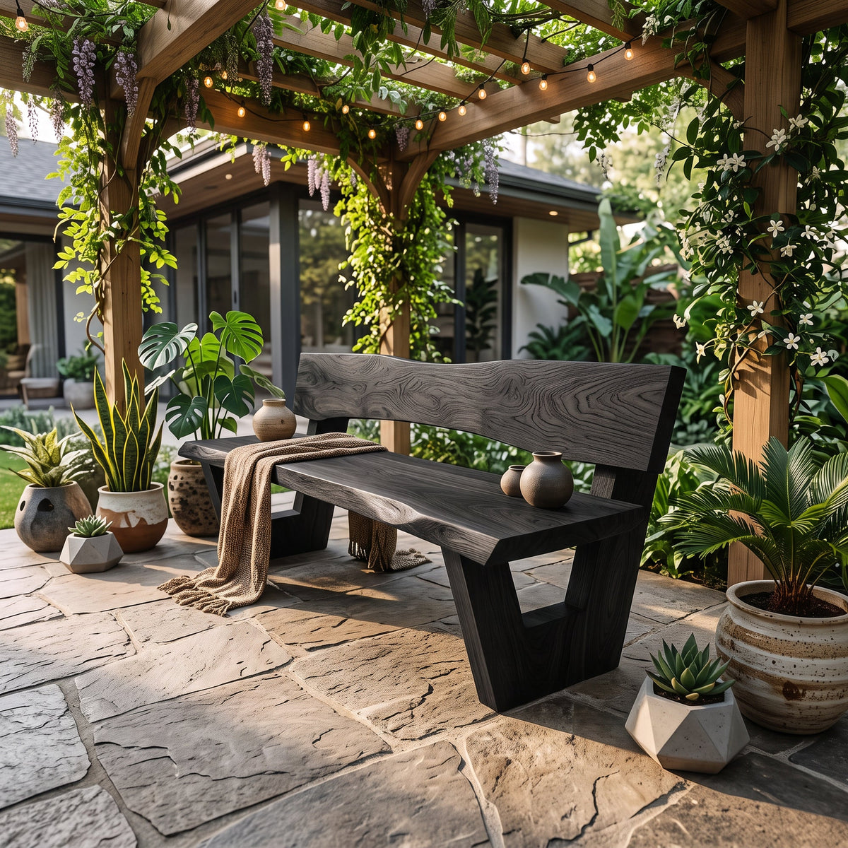 Rustic Outdoor Wooden Bench For Garden Seating
