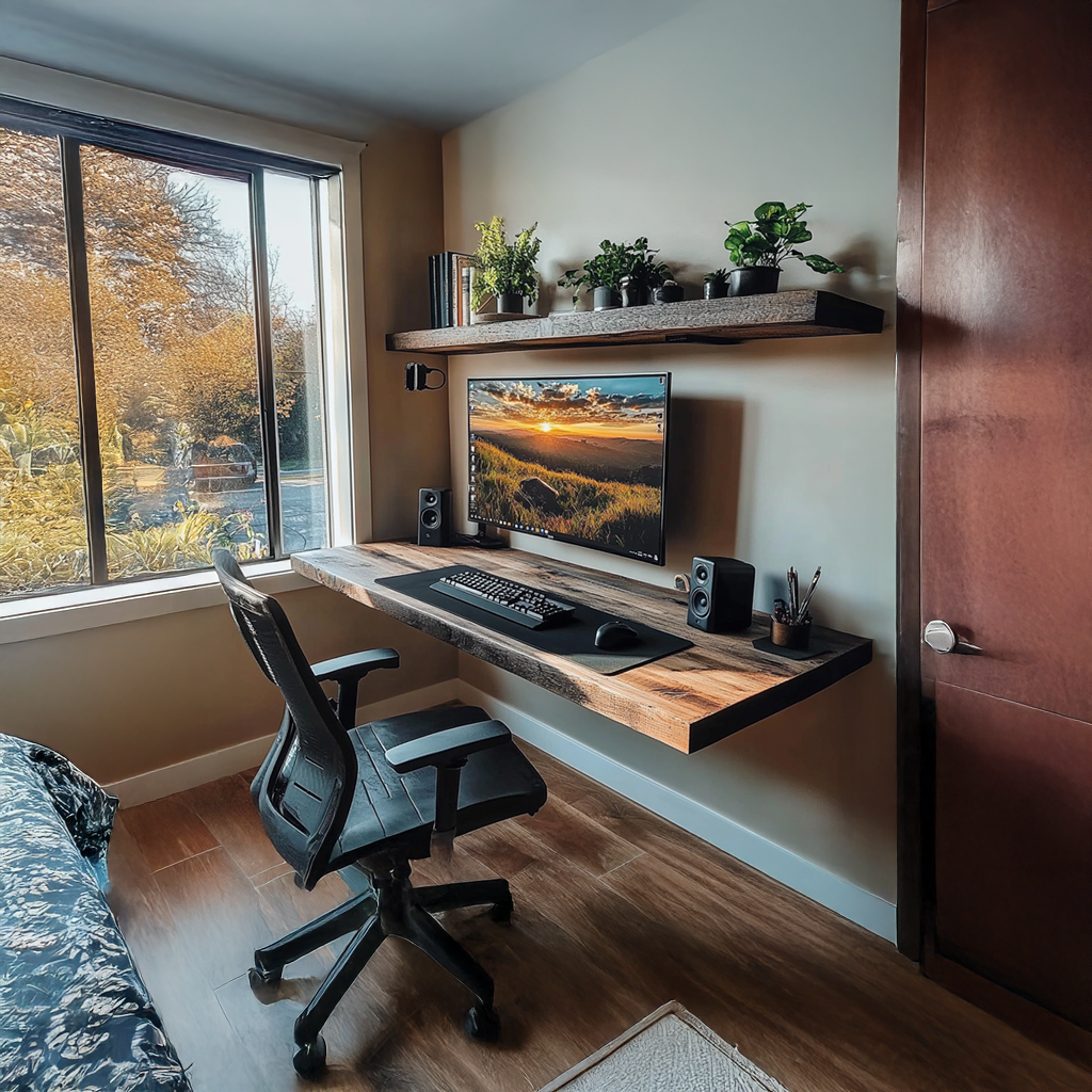 Live Edge 1.5 Inch Thick Solid Wood Desk Shelf, 16 To 40 Inch