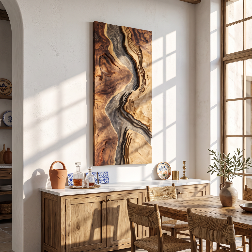 Hand-Carved Solid Hardwood Wave Wall Sculpture for Entryway