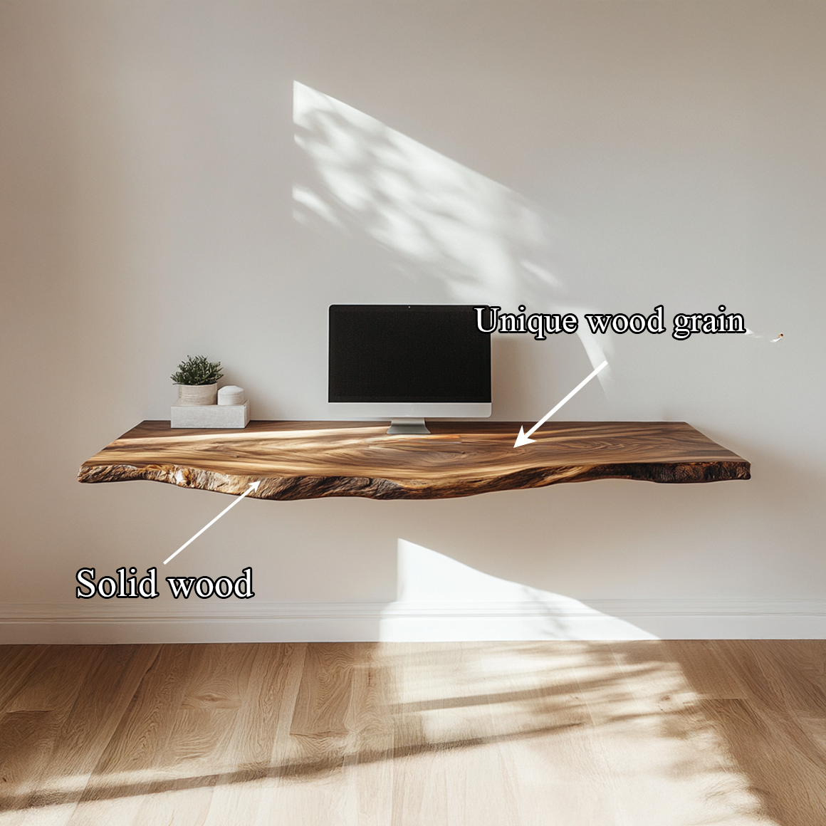 Wall Shelf for Desk Area, Rustic Solid Wood Floating Display Ledge