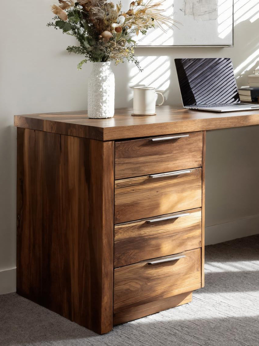Solid Wood Office Desk With Four Drawers, Minimalist Study Desk