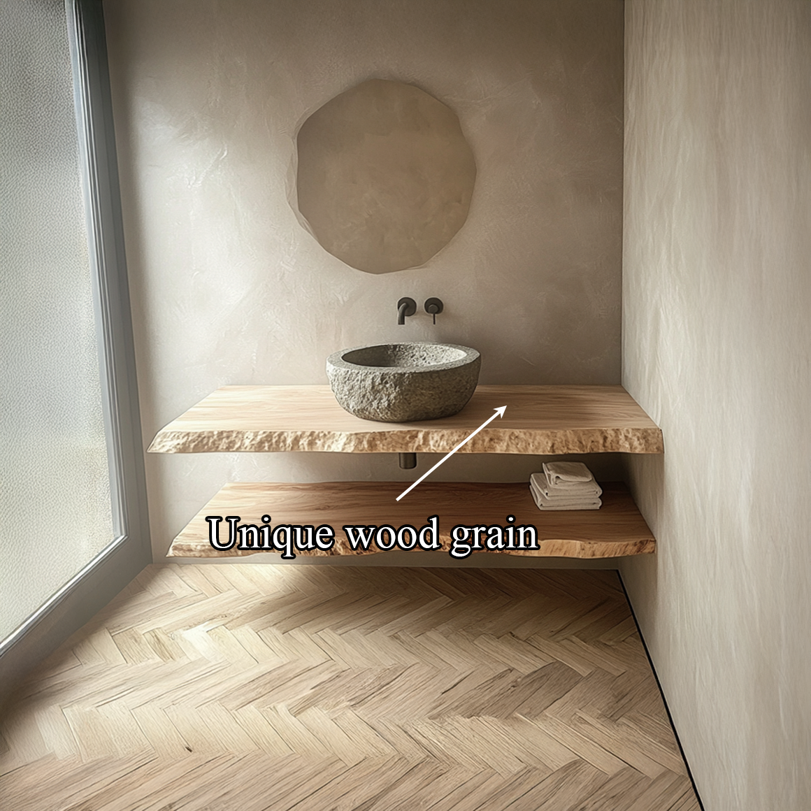Live Edge Bathroom Vanity Shelf, Reclaimed Wood Double Sink Counter