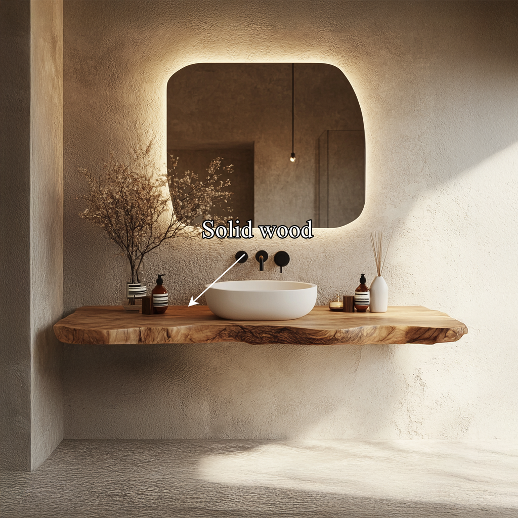 Narrow Live Edge Floating Bathroom Console Shelf, 16 To 40 Inch