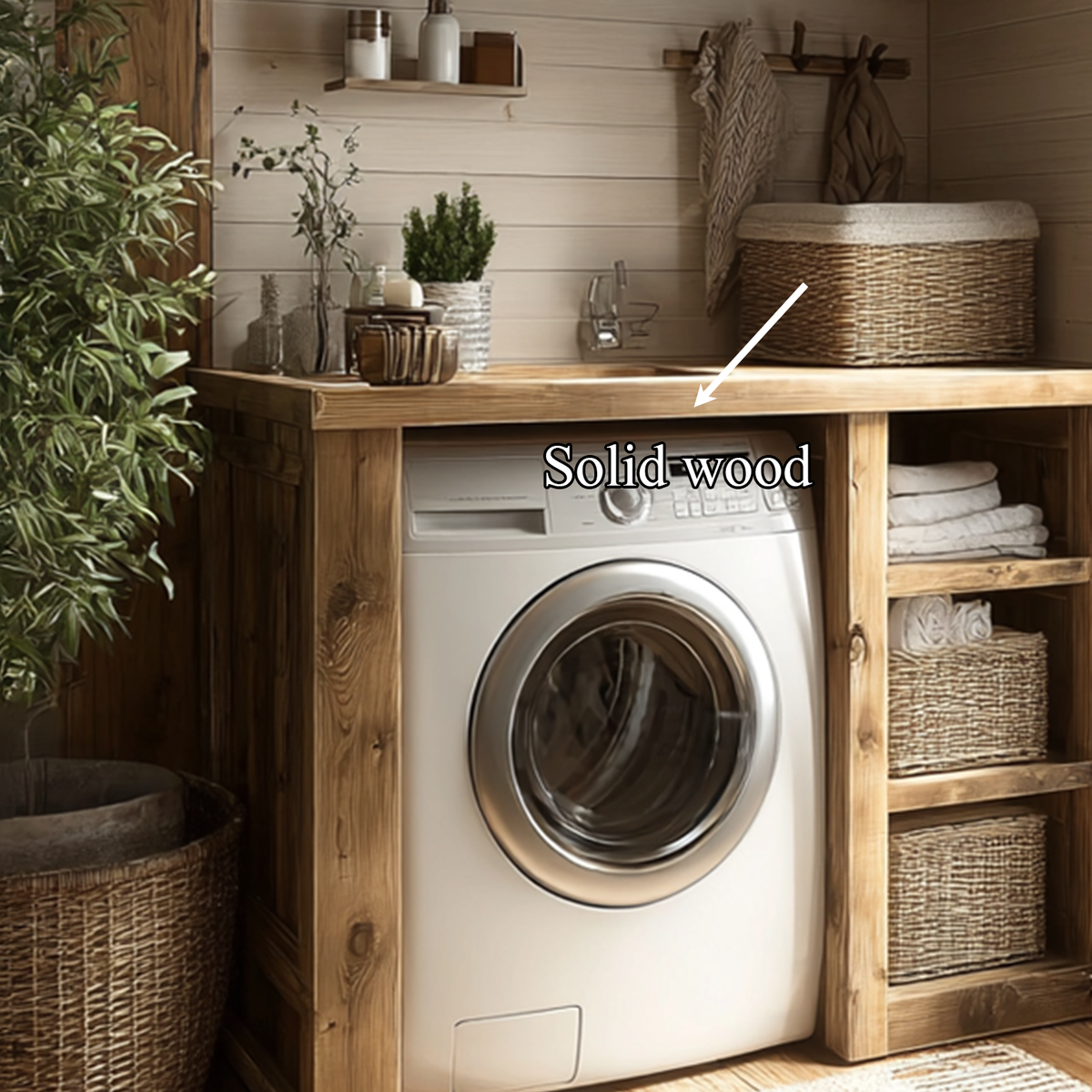 Laundry Nook Shelf Solid Wood Rustic Style Gift
