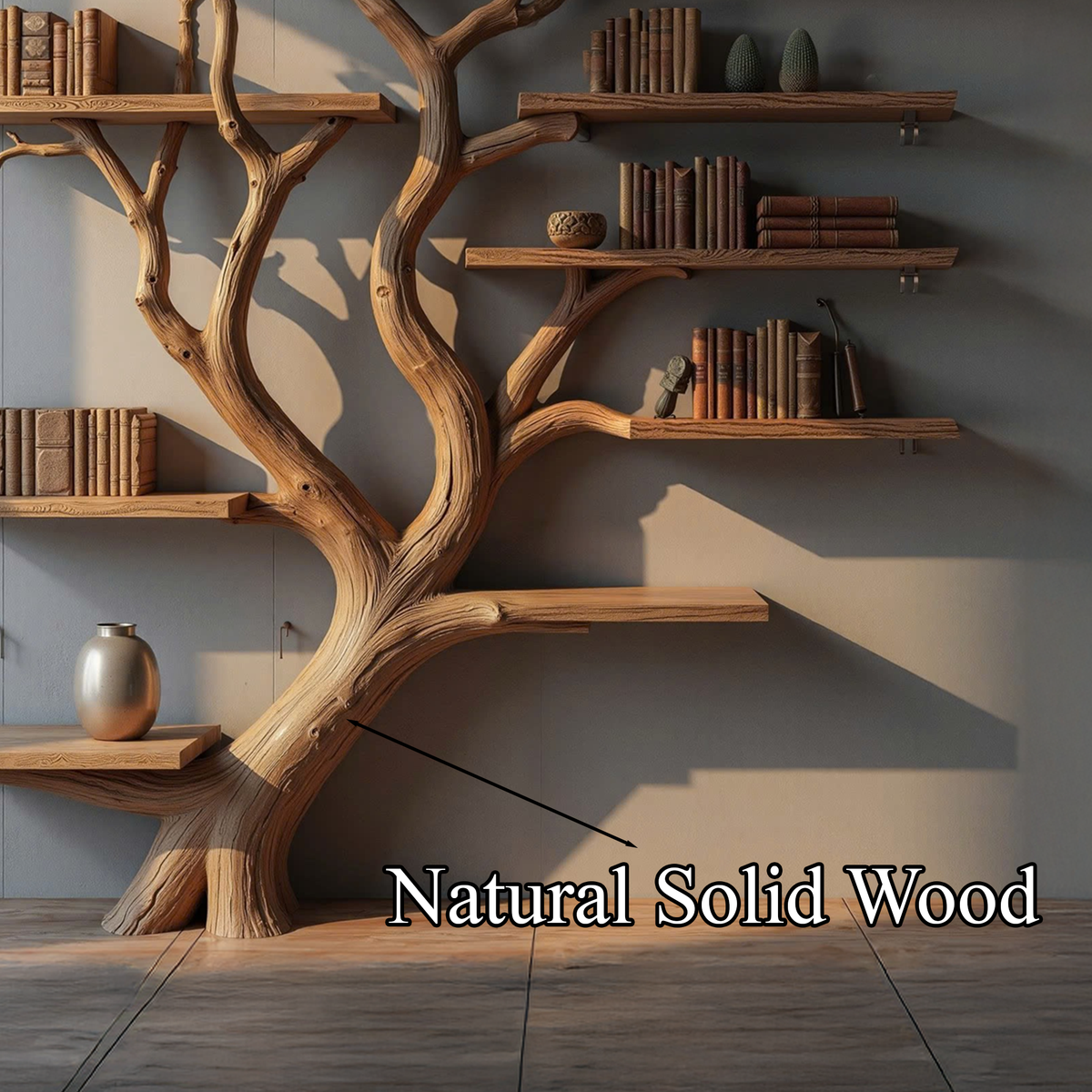 Tree Branch Bookshelf, Wall Mounted Floating Shelf with Real Branches