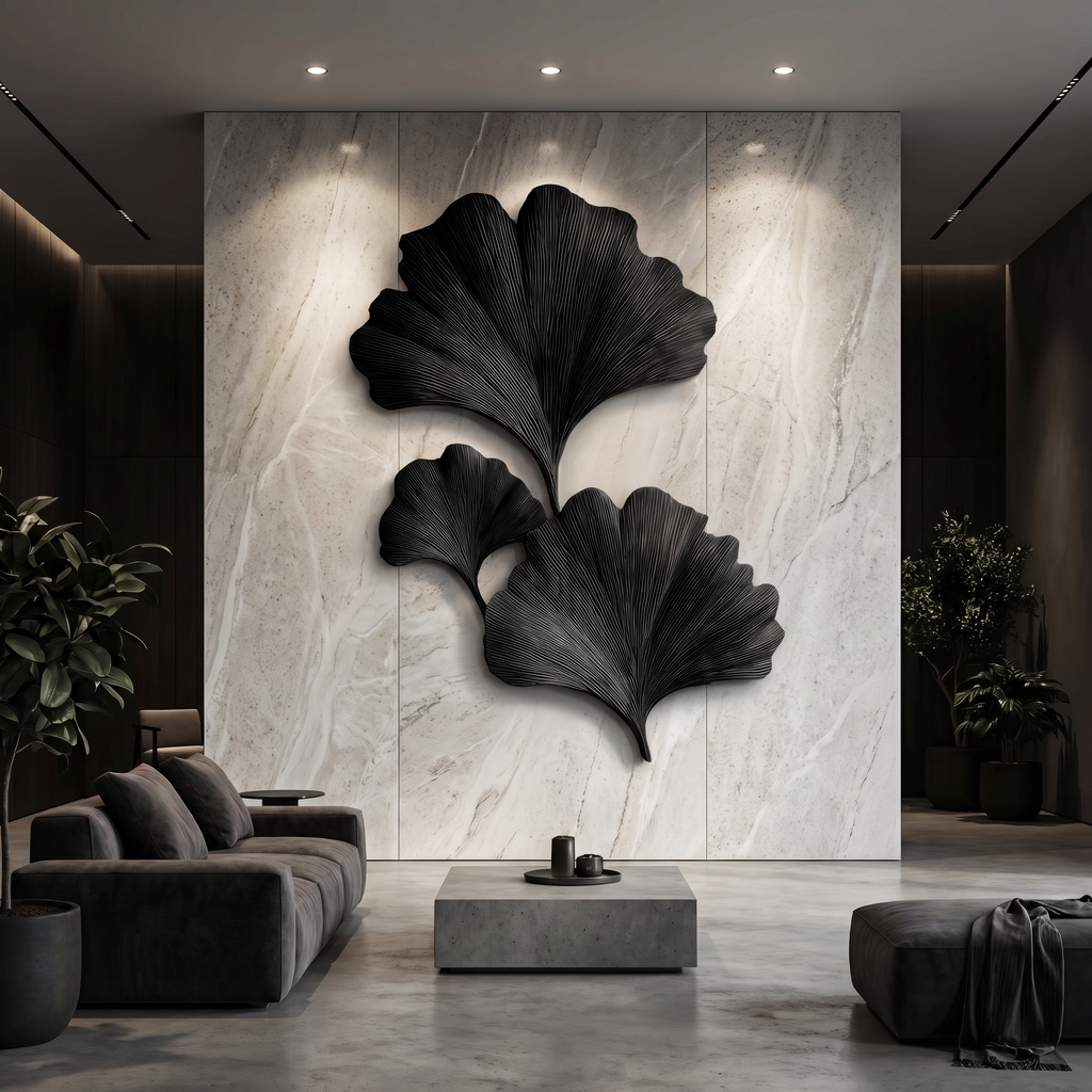 Ginkgo Leaf Wall Art, Layered Abstract Wood Sculpture for Living Room