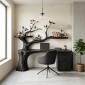 Tree Desk with Floating Shelf, Sculptural Branch Solid Wood Workspace