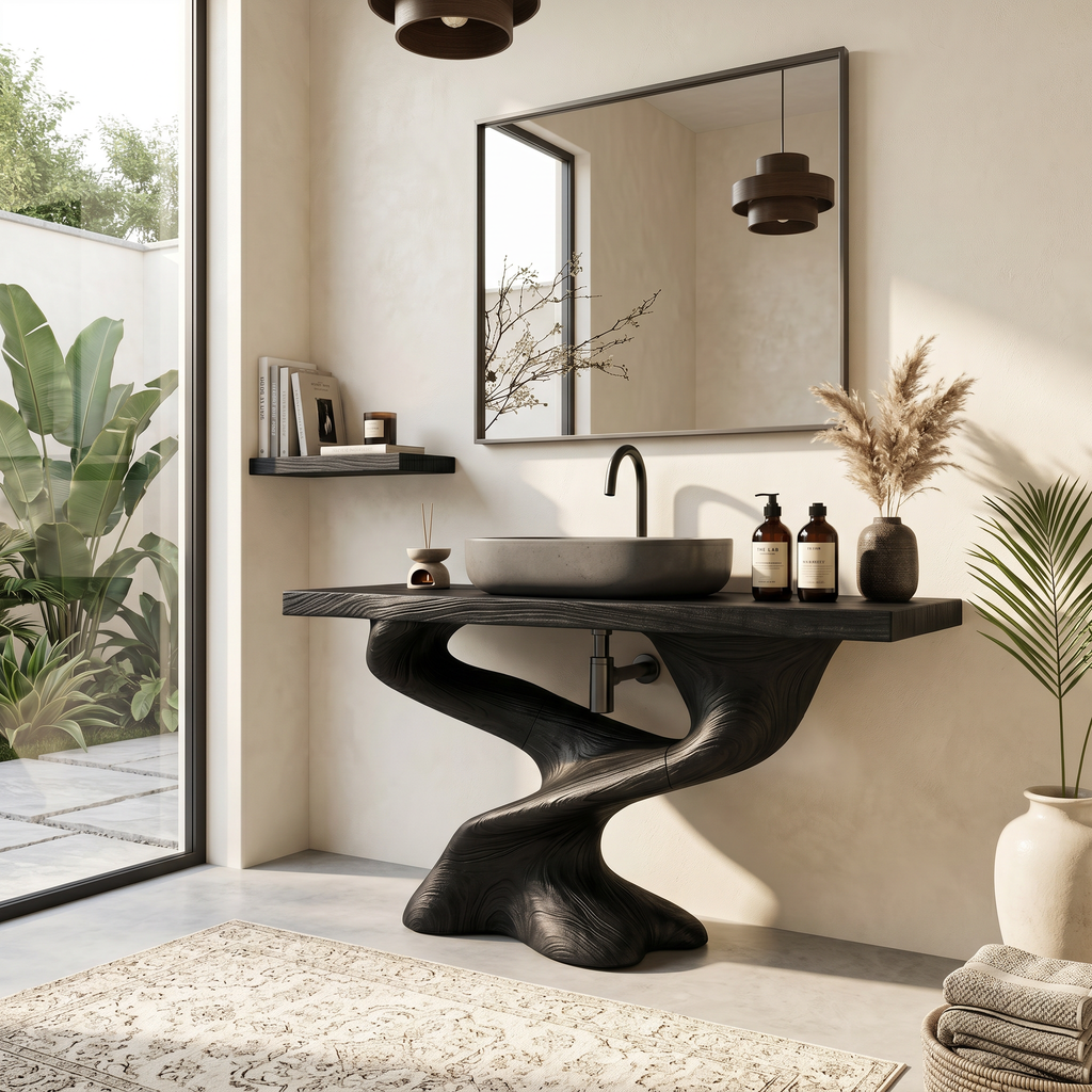 Live Edge Solid Wood Bathroom Vanity for Farmhouse or Modern Baths