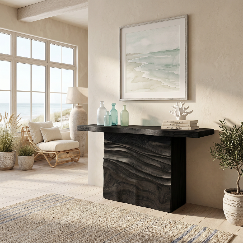 Clean-Lined Entry Table With Subtle Carved Wood Detailing