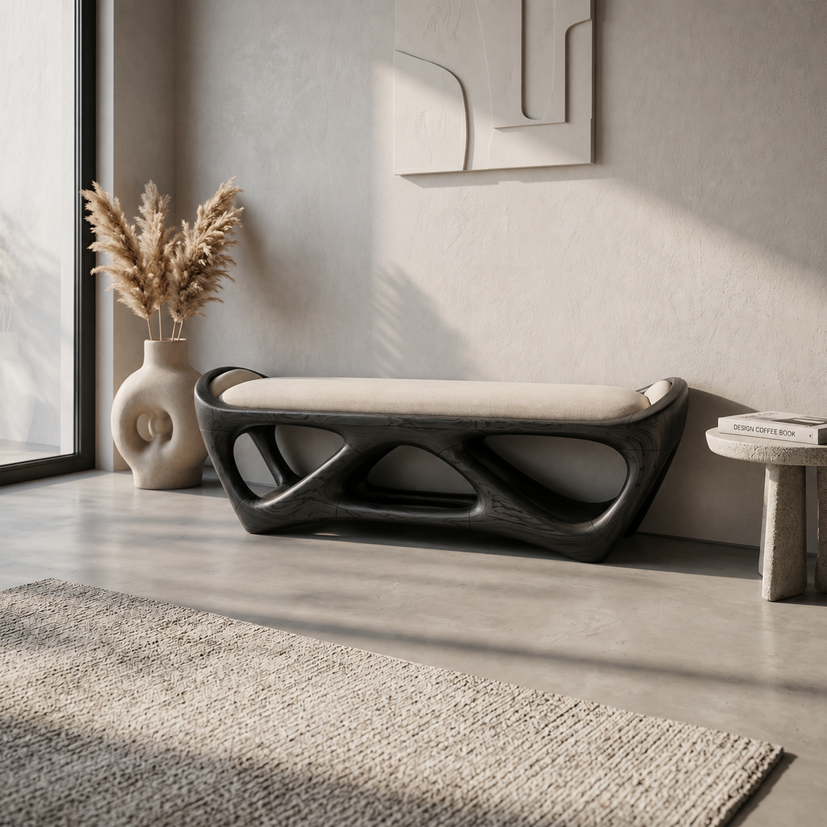Sculptural Wood Seating Bench For Studios And Galleries, 47-73 In