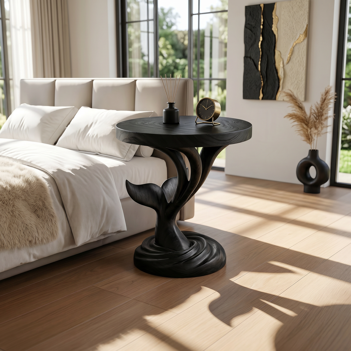 Architectural Wood Side Table For Media Room, 16 to 22 Inch