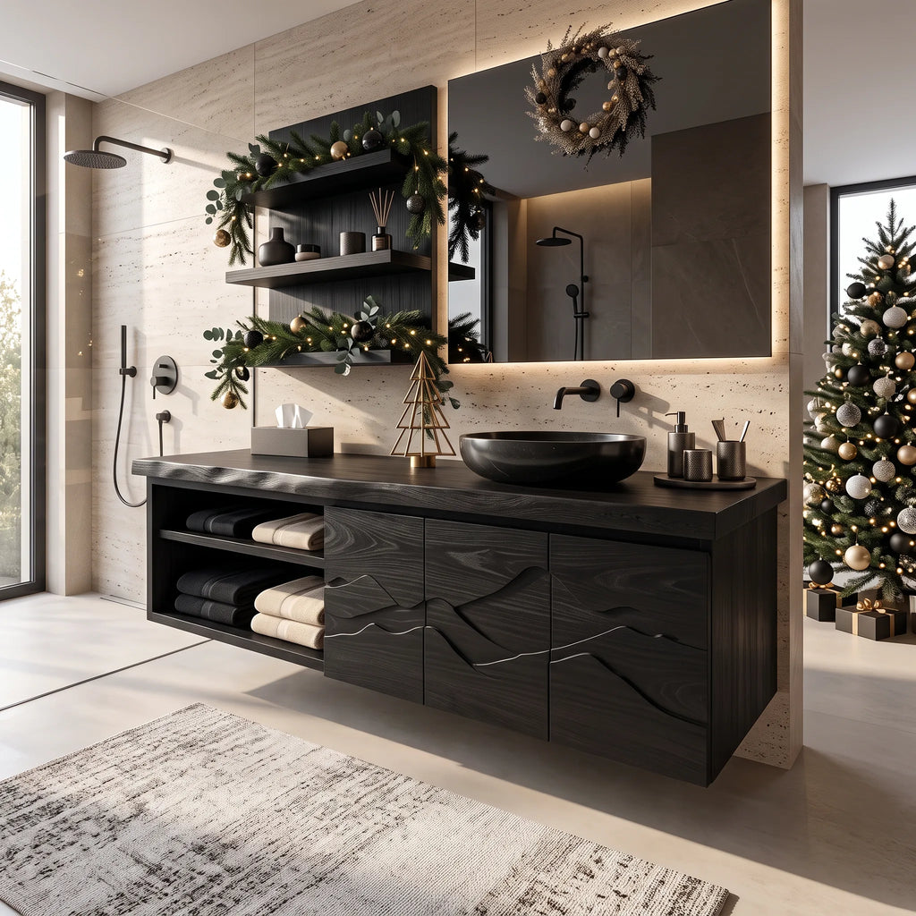 Enclosed Storage Wood Bathroom Vanity For Busy Master Ensuites