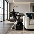 Two-Tier Wood Side Table With Architectural Lines, 16 to 22 Inch