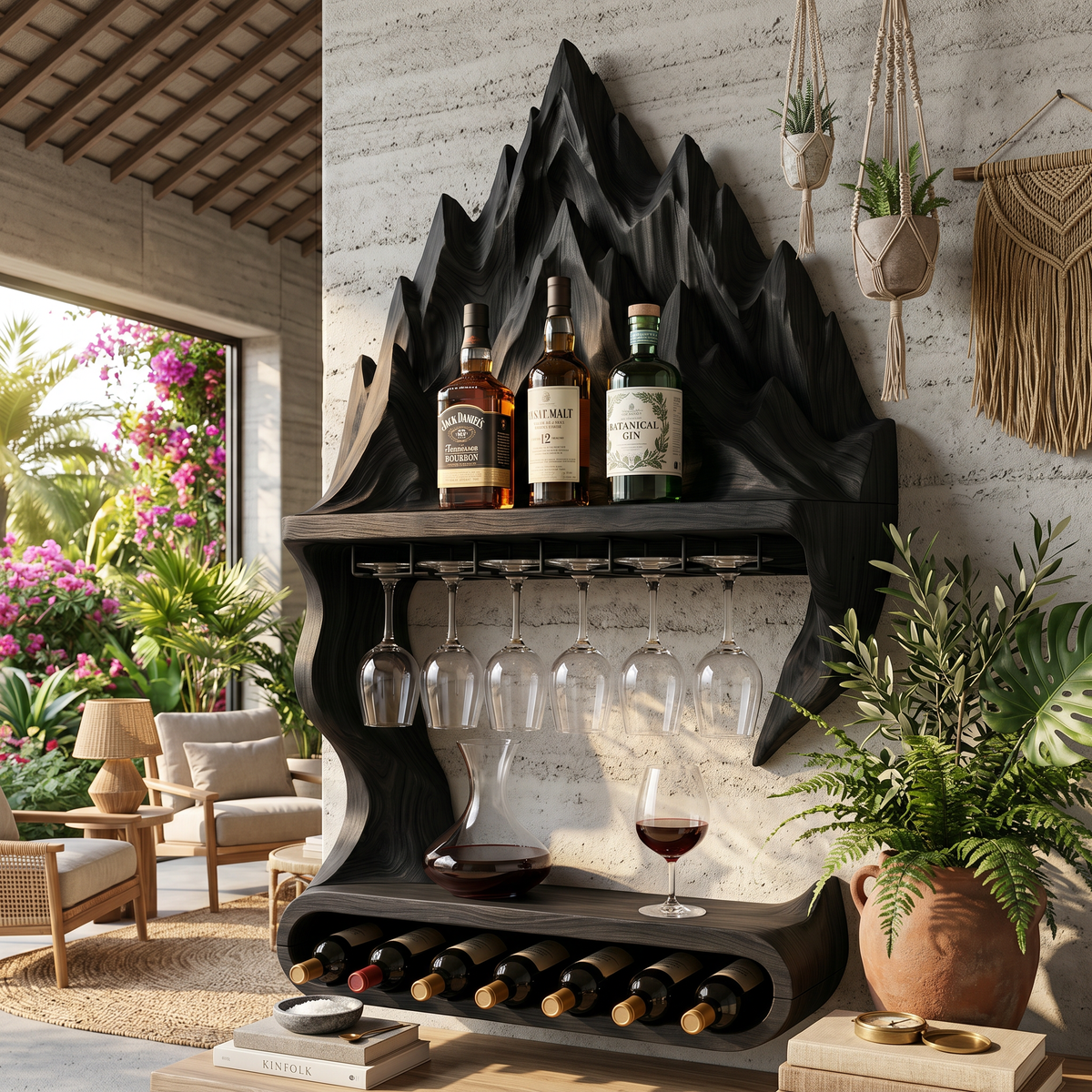 Mountain Contour Wall Wine Shelf For Bottles, 48 to 60 Inch Tall