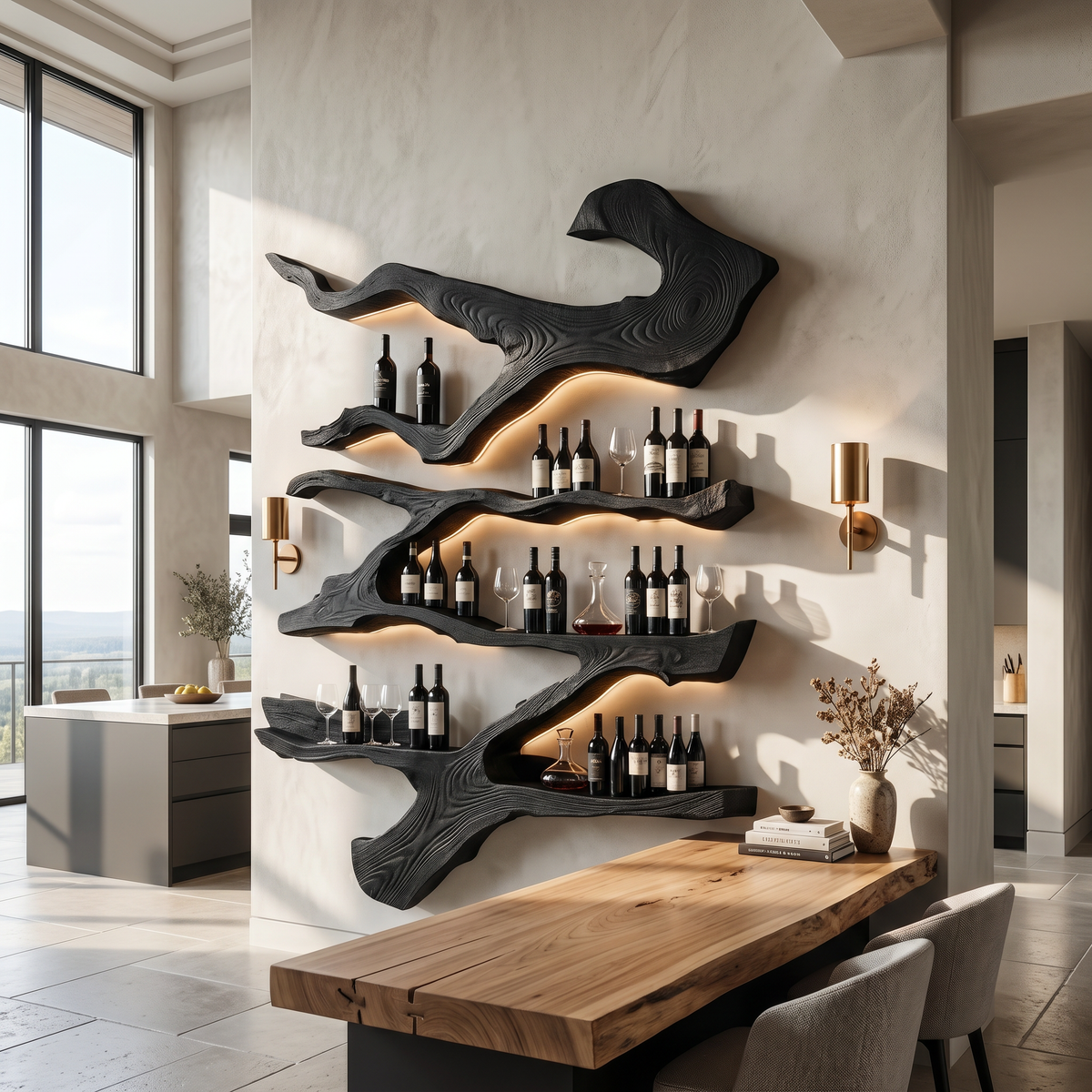 Tall Monkeypod Wall Wine Rack, 6 in Deep, 45 to 71 Inches High