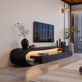 Curved TV Console with Drawers, Modern Solid Wood Media Credenza