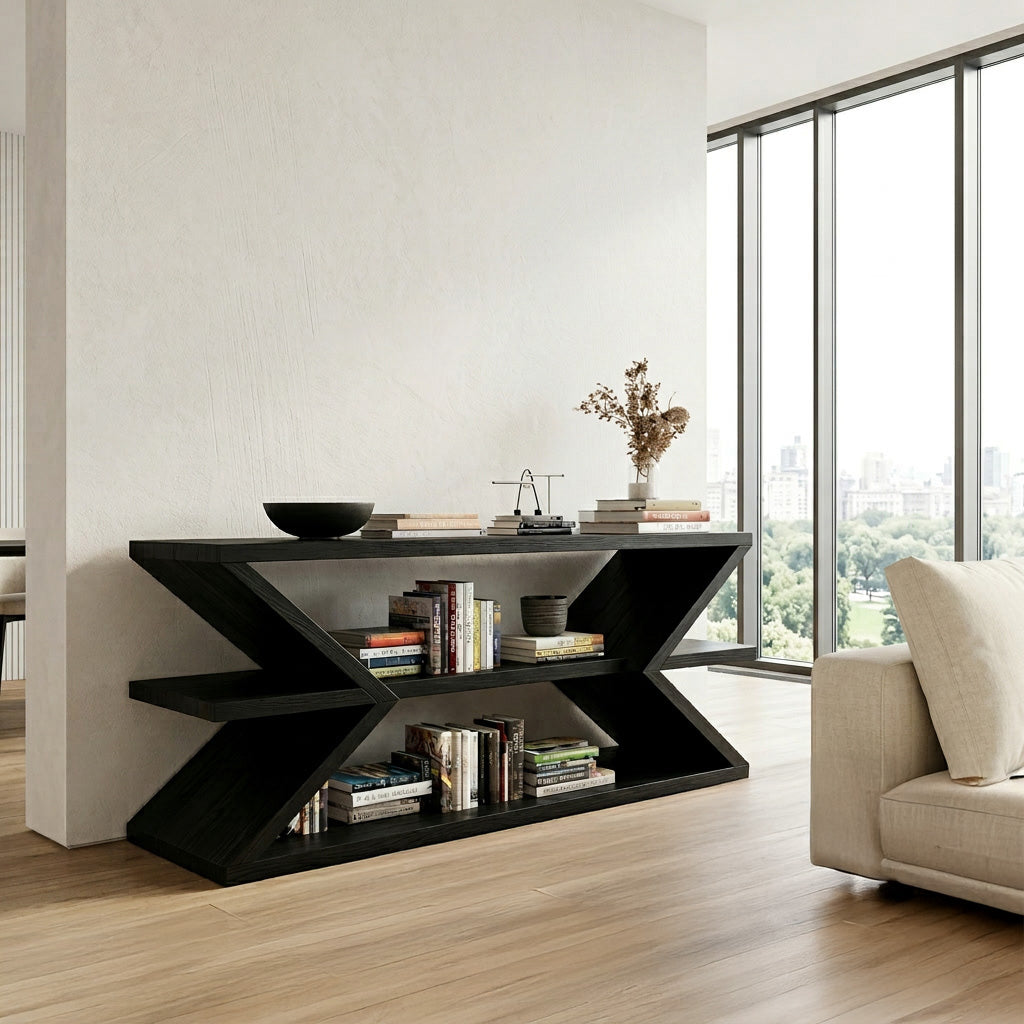 Nature Inspired Sculpted Wood Console Table, 40 To 86 Inch Wide