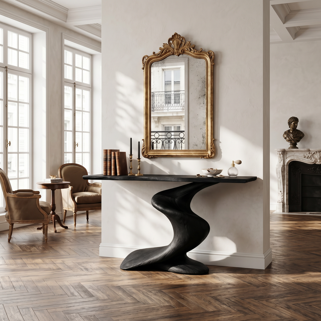 Handcrafted Solid Wood Console Table with Natural Knots and Grain