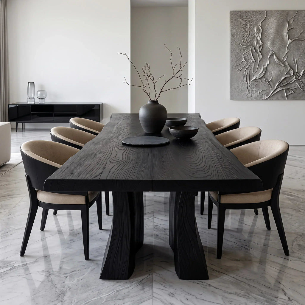 Contemporary Natural Wood Dining Table Sculptural Pedestal For Dining Room