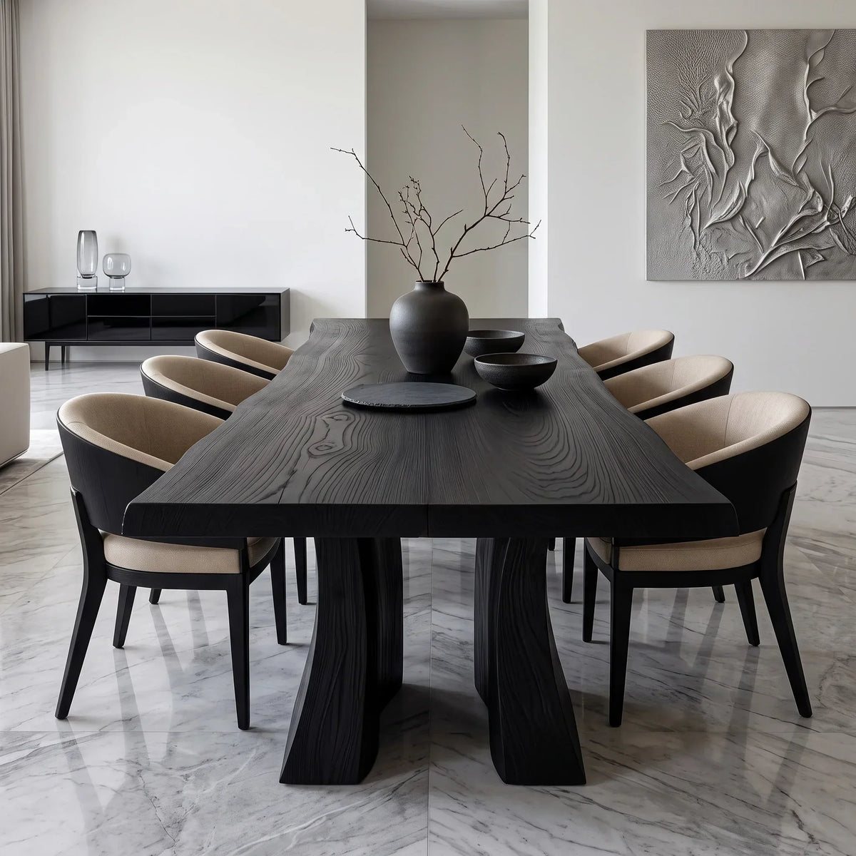 Contemporary Natural Wood Dining Table Sculptural Pedestal For Dining Room