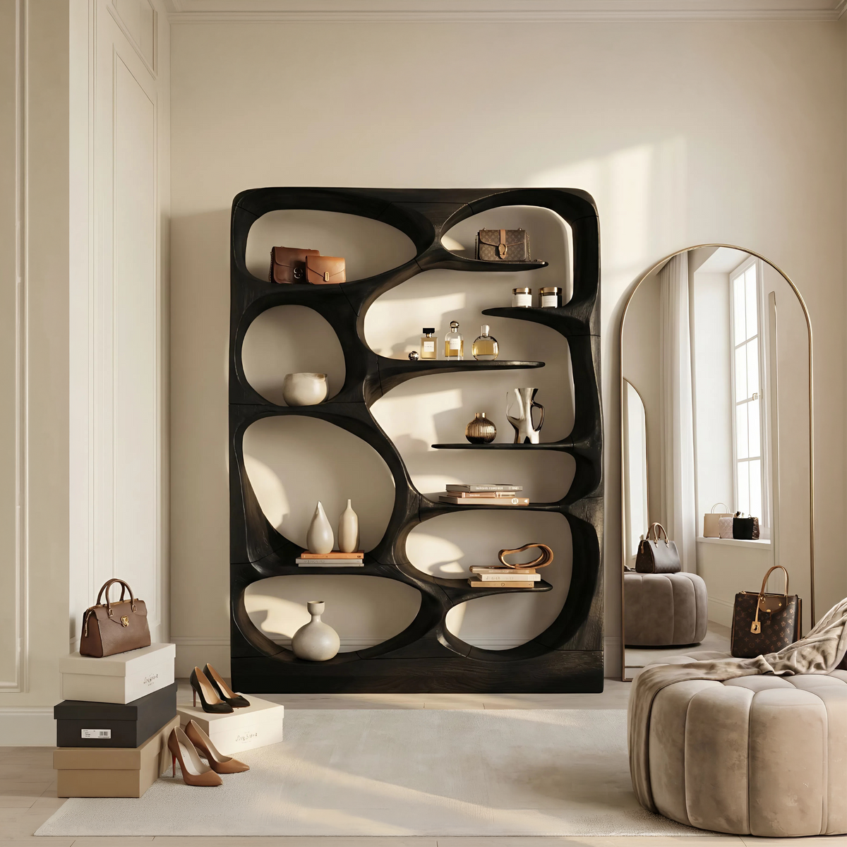 Modern Sculptural Wood Bookshelf