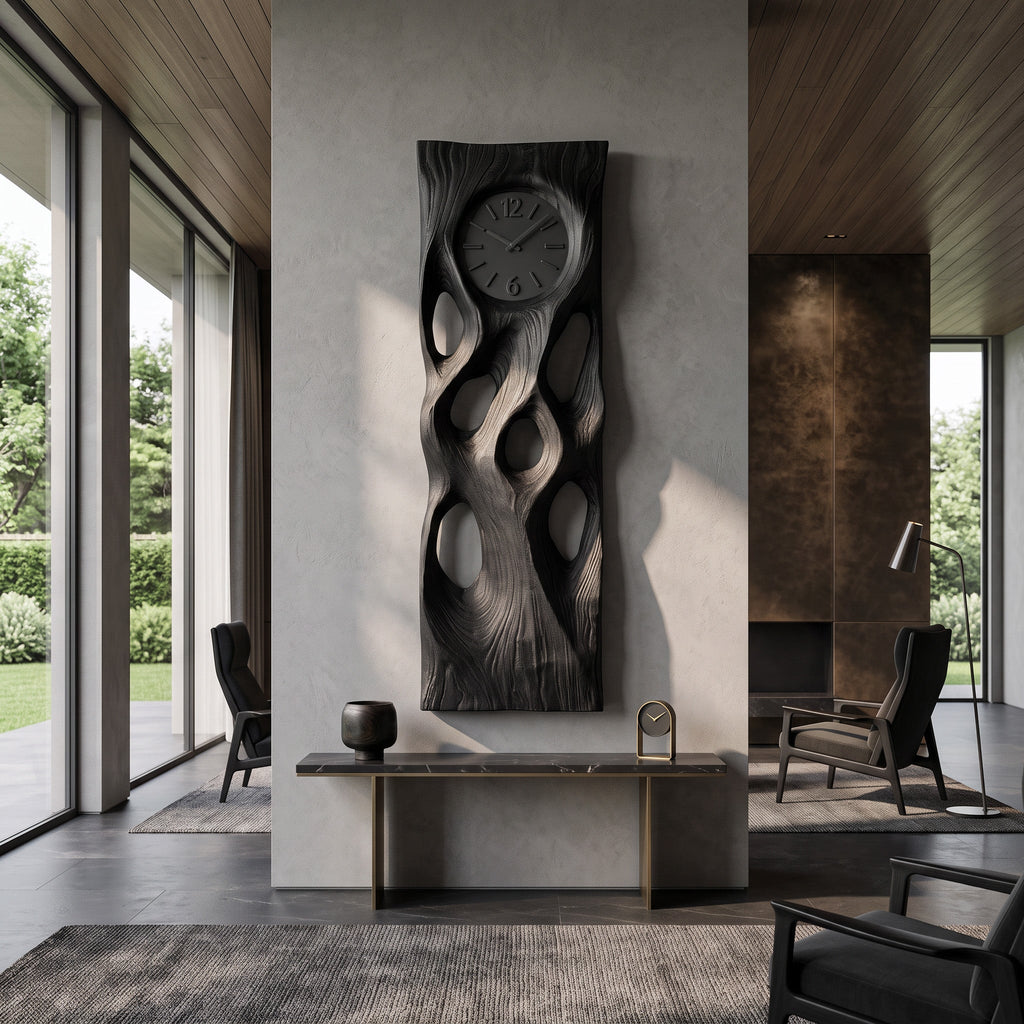 Modern Wooden Wall Clock Vertical Design for Living Room