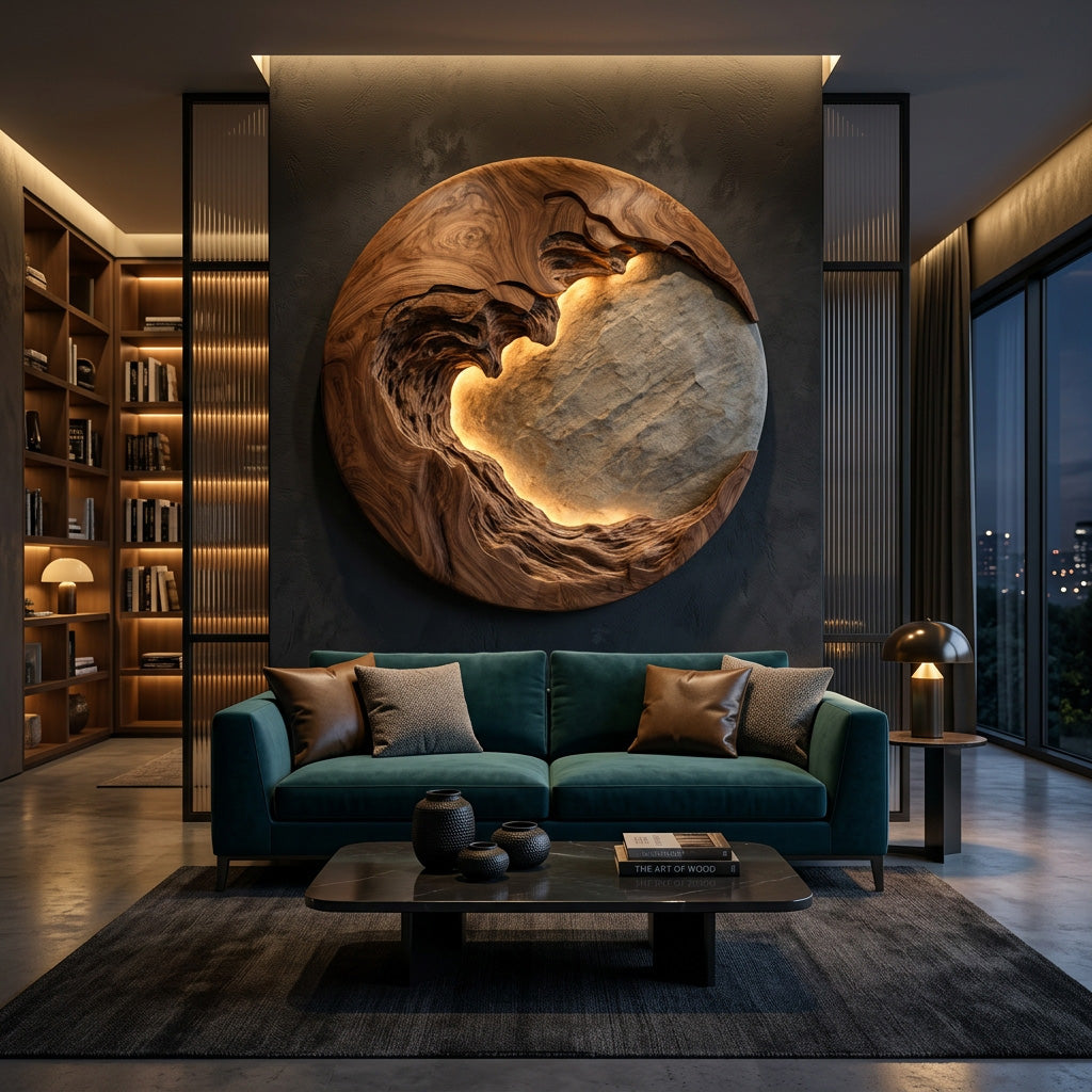 Organic Modern Round Wood Wall Art For Living Room