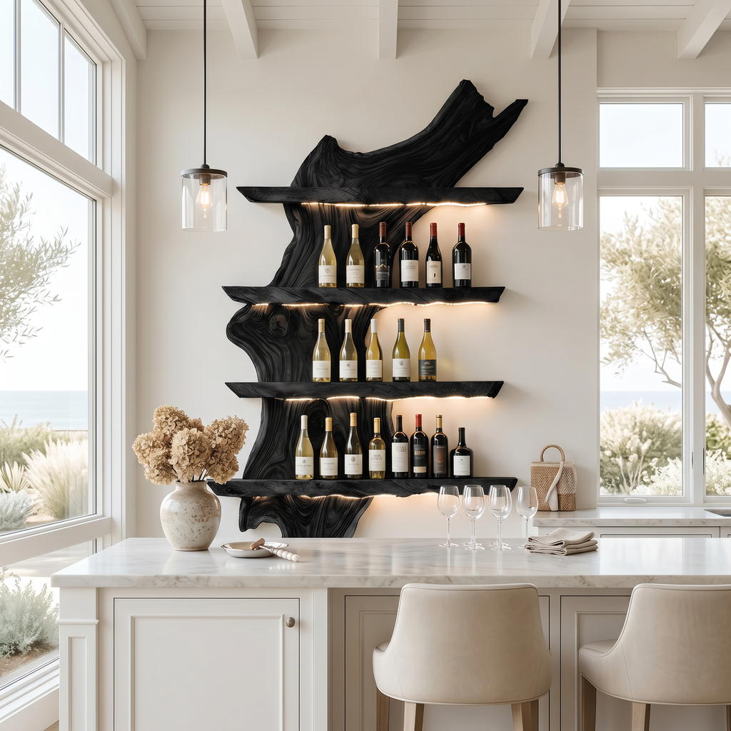 Monkey Pod Wood Wall Wine Rack in Mid-Century Style